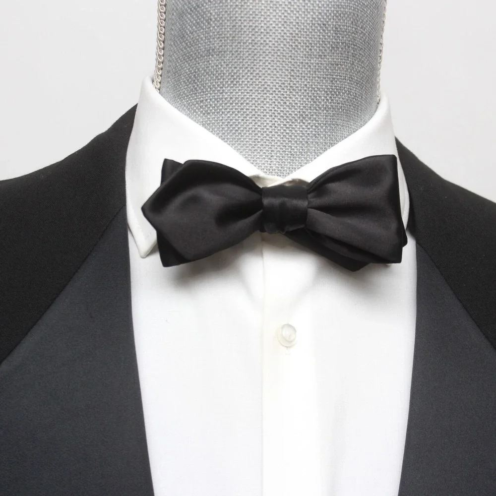 Black‎ Tuxedo Bowtie 100%Silk Satin Self-tied Diamond Gift Box S013D